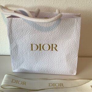 DIOR White Small Gift Bag + 2 Gold White Ribbons Bow